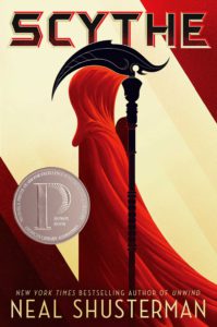 Book cover of Scythe by Neal Shusterman.