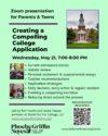 Creating a Compelling College Application - Wednesday May 21 at 7:00pm. Free virtual program for caregivers and students.