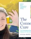 Author, Julia Hotz smiling holding up an empty prescription bottle, with long dark hair. The book cover of The Connection Cure by Julia Hotz.