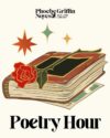 A graphic of leather bound journal with a single red rose placed on the cover.