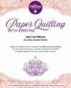 Orange mandala style designs on the top and bottom borders. Middle purple text: Paper Quilling with Kristine. July 7 at 1pm at Lymes' Senior Center.